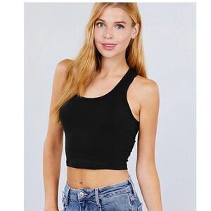 Active USA Women’s Black Spandex Razorback Activewear Workout Crop Tank Top